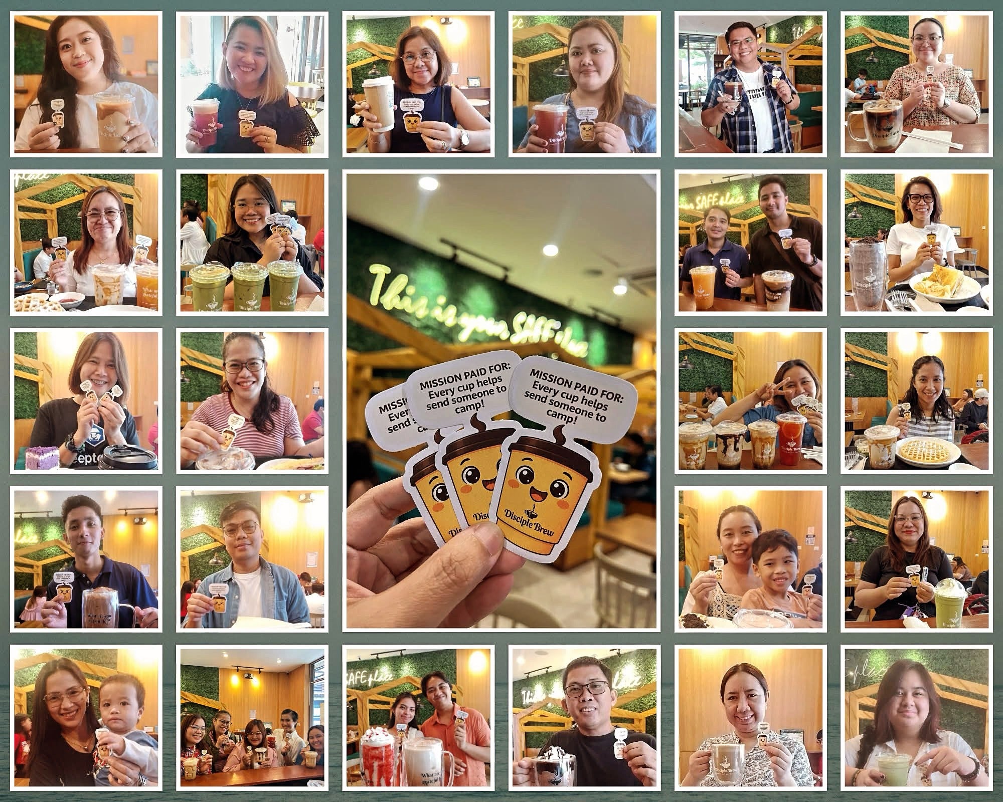 A collage of Disciple Brew community members supporting the Mission Paid for Campaign